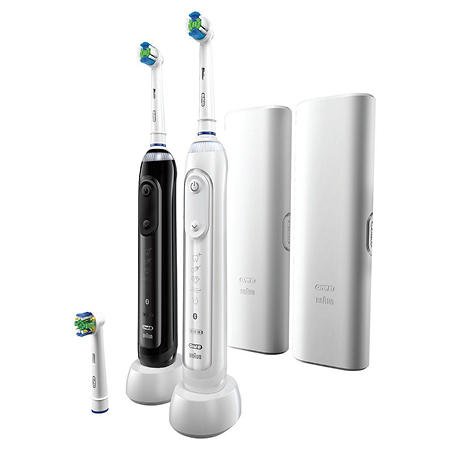 Genius Elite 6000 Rechargeable Toothbrush, Powered by Braun, White & Black, Twin Pack