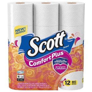 $2.75 Scott ComfortPlus Bathroom Tissue, Big Rolls Unscented 卷纸12卷