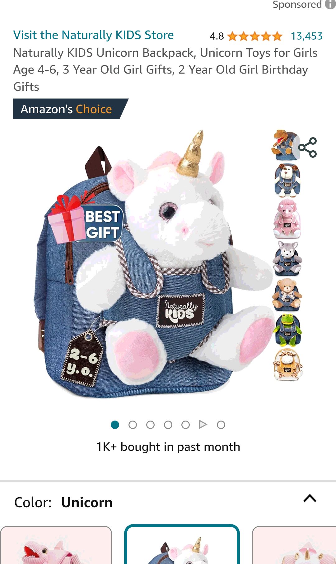 Naturally KIDS Unicorn Backpack, Unicorn Toys for Girls Age 4-6, 3 Year Old Girl Gifts, 2 Year Old Girl Birthday Gifts : Clothing, Shoes & Jewelry