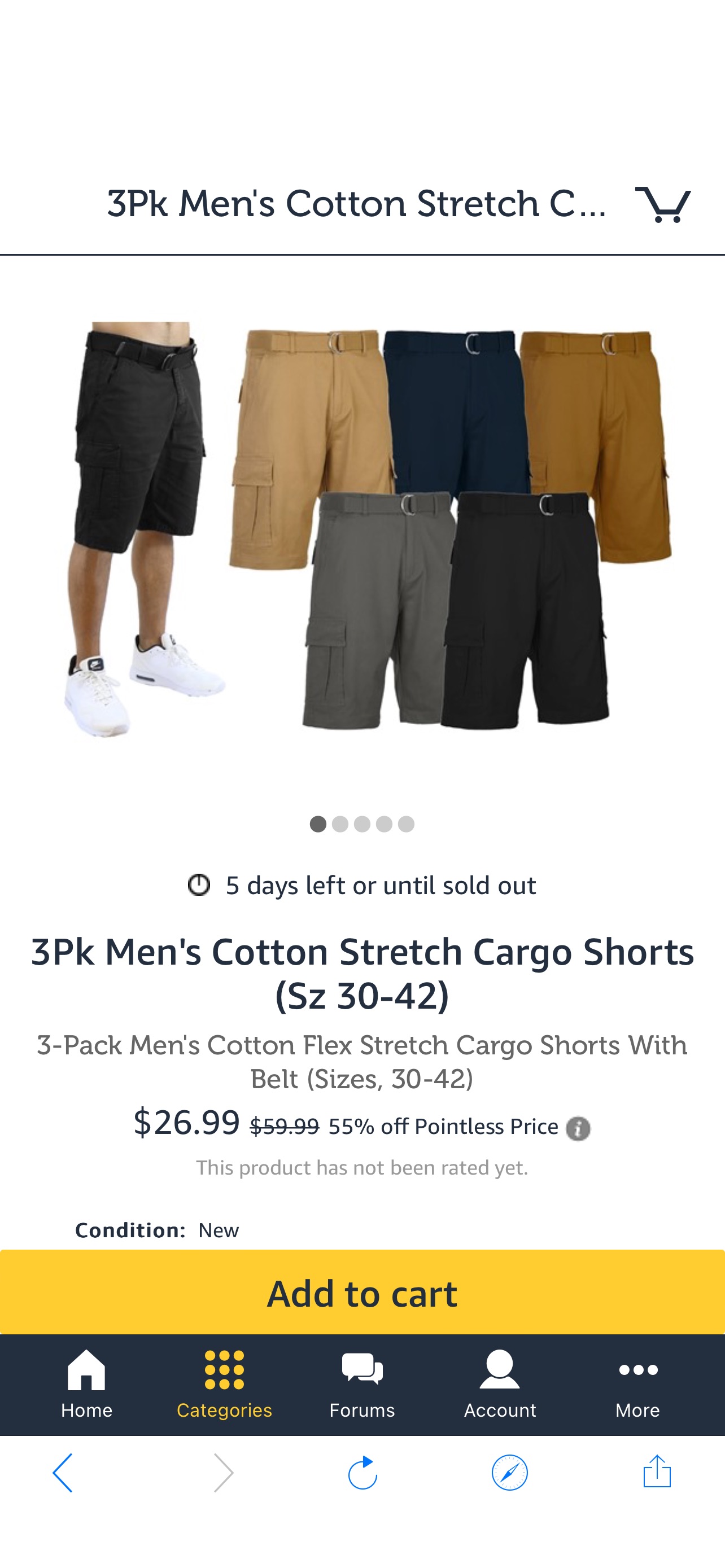 三条短裤3Pk Men's Cotton Stretch Cargo Shorts (Sz 30-42)