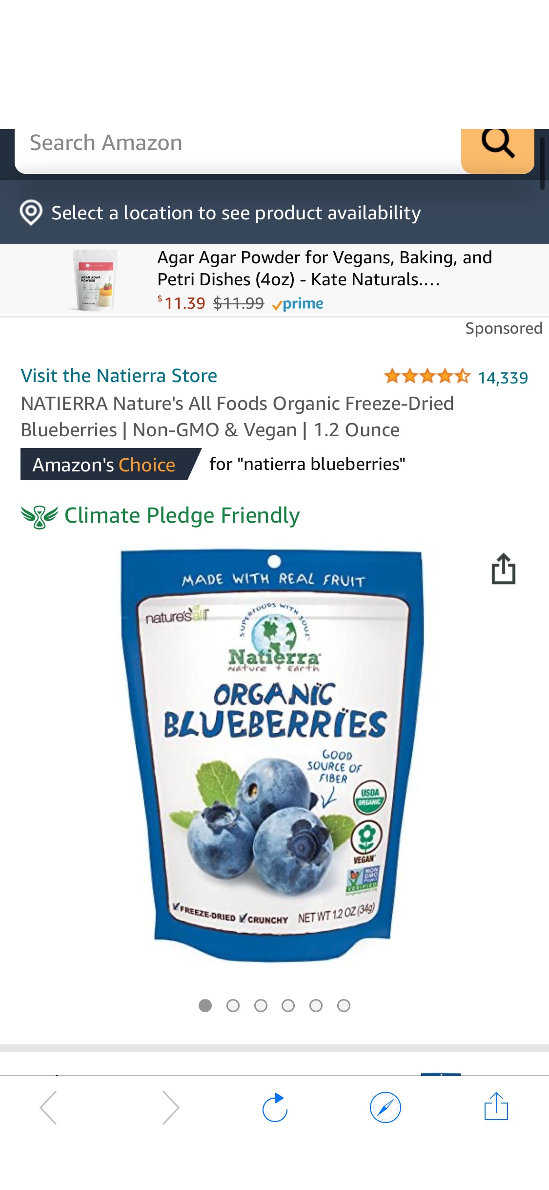 Amazon.com : NATIERRA Nature's All Foods Organic Freeze-Dried Blueberries | Non-GMO & Vegan | 1.2 Ounce : Dried Fruits : Everything Else 有机冻蓝莓干