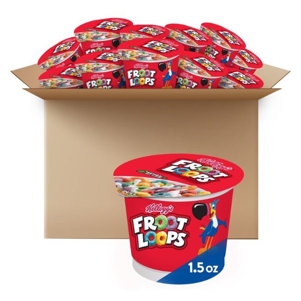 Kellogg's Froot Loops Breakfast Cereal Cups, Fruit Flavored, 1.5oz, 12pks