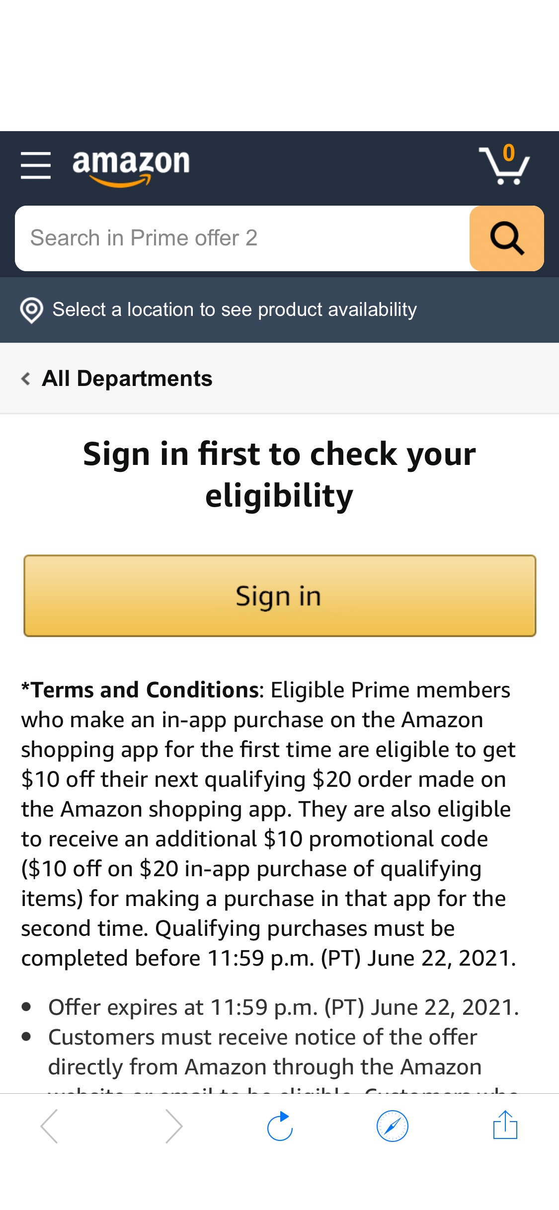 Amazon 首次app下单满$20减$10 仅限受邀用户