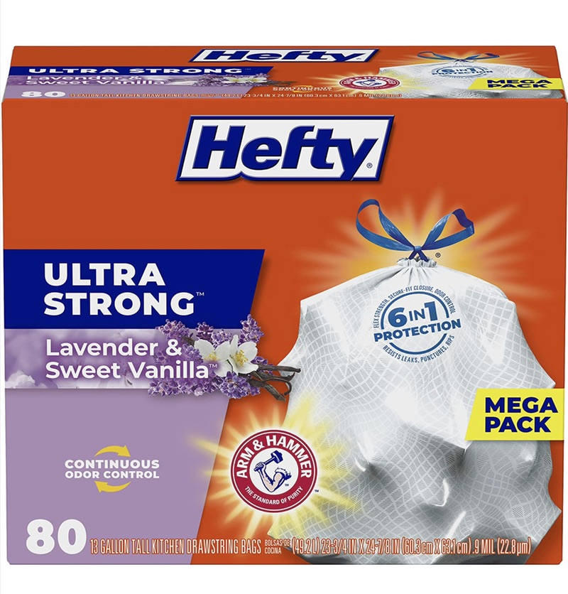 Hefty Ultra Strong Tall Kitchen Trash Bags, Lavender & Sweet Vanilla Scent, 13 Gallon, 80 Count 垃圾袋