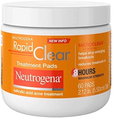 Amazon.com: Neutrogena Rapid Clear Maximum Strength Acne Face Pads with 2% Salicylic Acid Acne Treatment Medication to Help Fight Breakouts, 面部清洁布