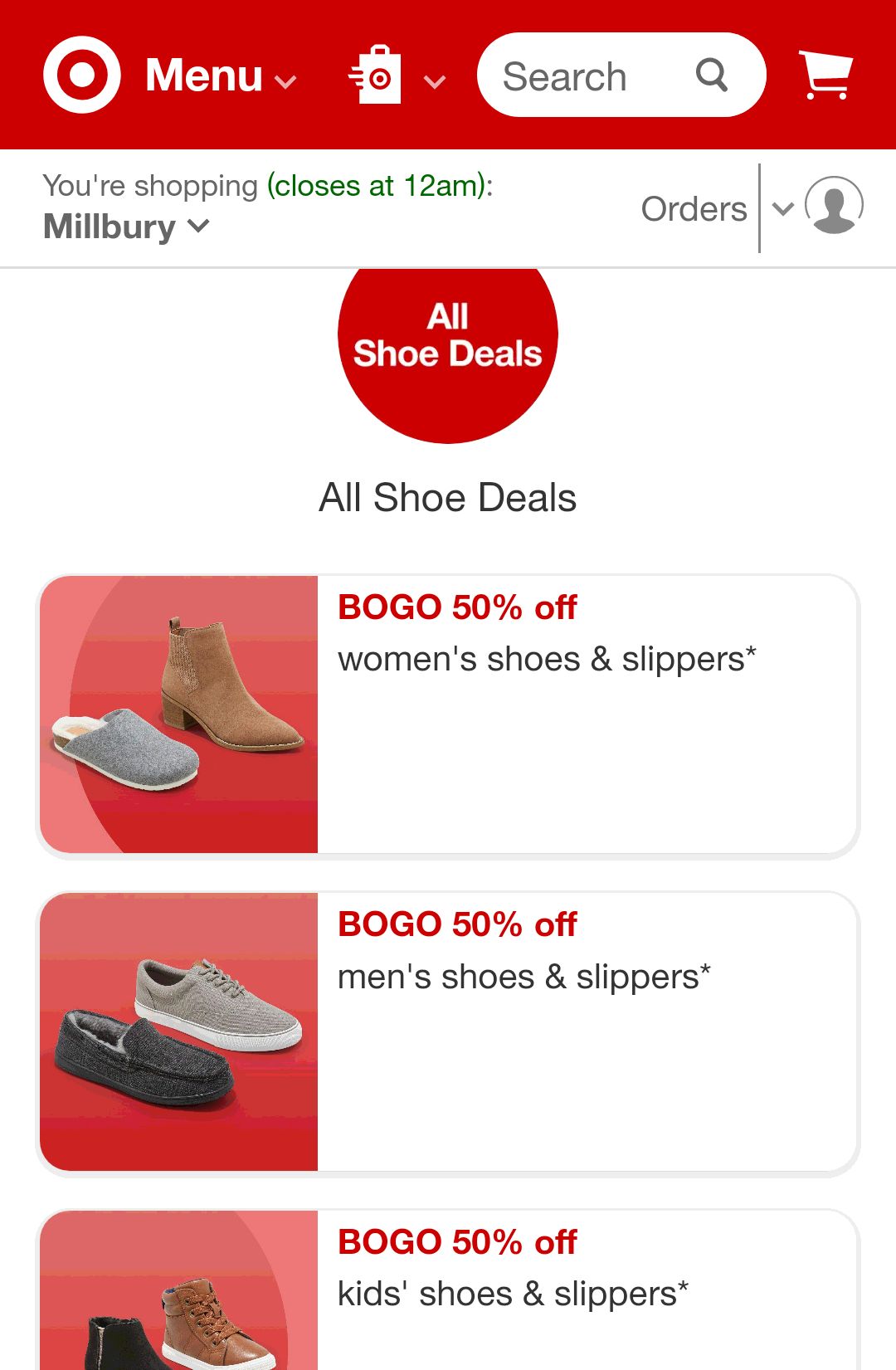 Shoe Deals : Target BOGO 50%

男、女、童鞋特卖，买一双，第二双半价。