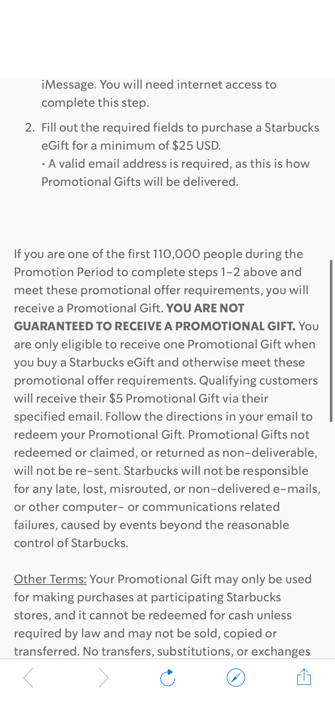 STARBUCKS eGIFT | GIFT CARD OFFER TERMS: Starbucks Coffee Company
