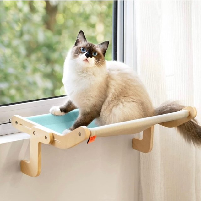 Cat Window Perch Cat Window Seat Hammock for Indoor Cats Sturdy Adjustable Durable Steady Cat Bed Providing All-Around Sunbath Space Saving Washable Holds Up to 40 lbs (Blue) : Pet Supplies