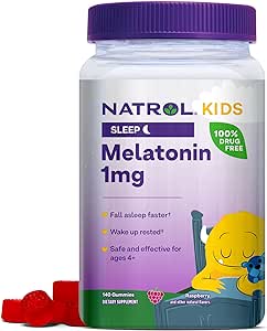 Amazon.com: Natrol Kids Melatonin Sleep Aid Gummy, 1mg, Supplement for Children, Ages 4 and up, 140 Berry Flavored Gummies : Health &amp; Household