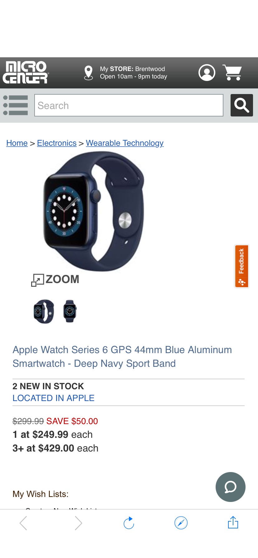 Apple Watch Series 6 六代 GPS 44mm Blue Aluminum Smartwatch - Deep Navy Sport Band - Micro Center