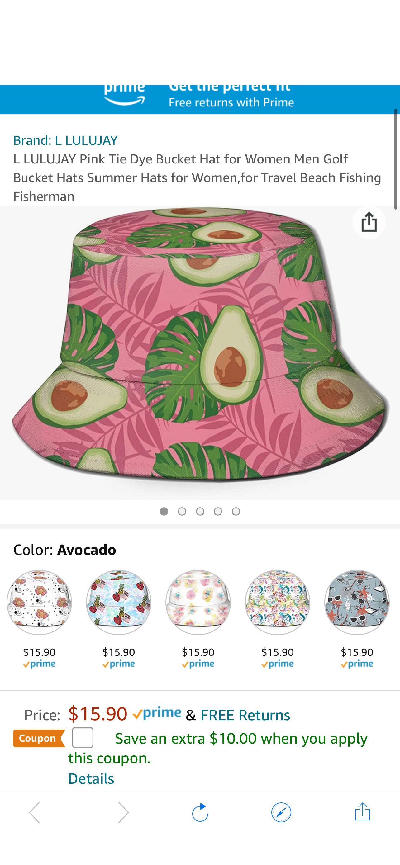 L LULUJAY 12款 渔夫帽Womens Hawaiian Flower Pink Cute Fun Avocado Bucket Hat Summer for Beach Travel at Amazon Women’s Clothing store