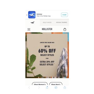 Hollister:低至四折额外八折