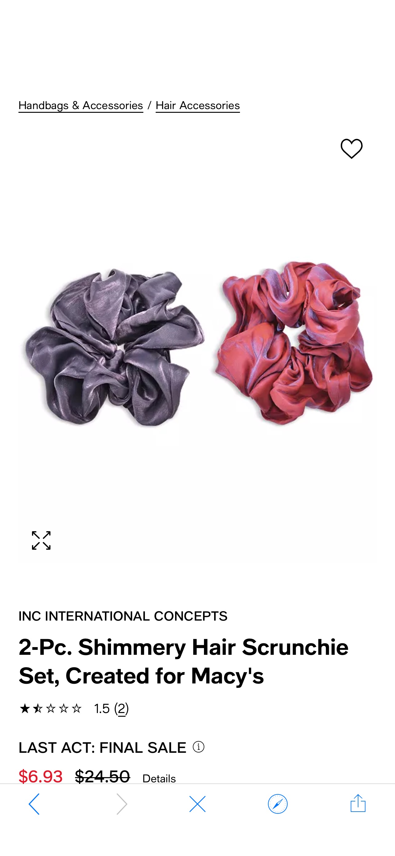 INC International Concepts 2-Pc. Shimmery Hair Scrunchie Set, Created for Macy's & Reviews - Hair Accessories - Handbags & Accessories - Macy's