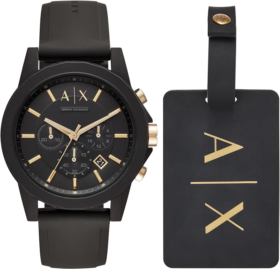 Amazon.com: A｜X ARMANI EXCHANGE Men's Chronograph Black Silicone Strap & Luggage Tag Gift Set (Model: AX7105) : Clothing, Shoes & Jewelry