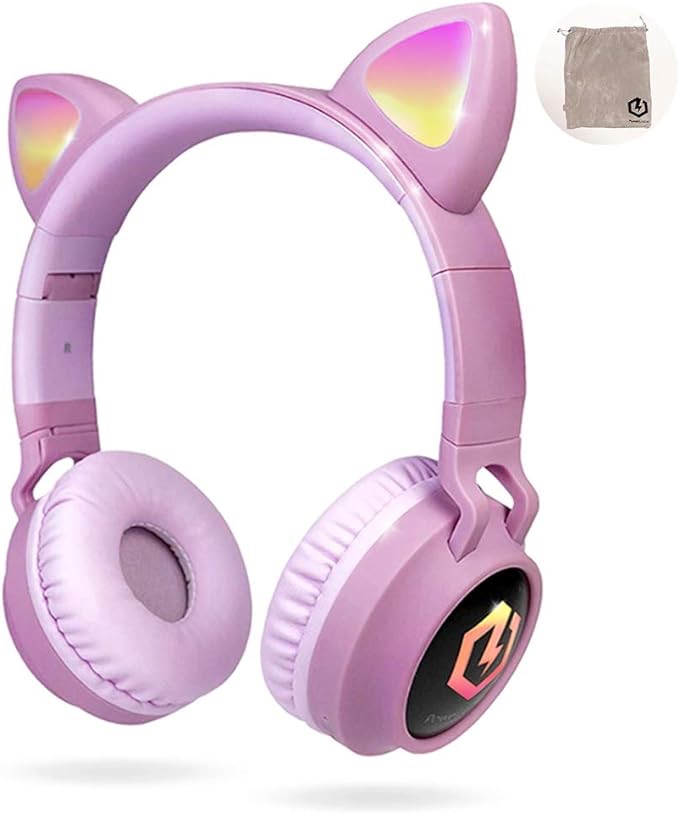 PowerLocus Wireless Bluetooth Headphones for Kids, Kid Headphone Over-Ear with LED Lights, Foldable Headphones with Microphone,Volume Limited, Wireless and Wired Headphone for Phones,Tablets,PC,Laptop
