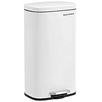 Amazon.com: SONGMICS 8-Gallon Trash Can, Stainless Steel, with Hinged Lid, Plastic Inner Bucket, Soft Closure, Odor Proof, Hygienic, White : Industrial &amp; Scientific