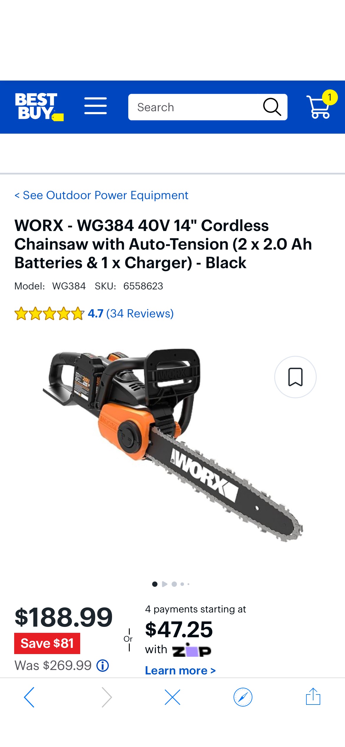 WORX WG384 40V 14" Cordless Chainsaw with Auto-Tension (2 x 2.0 Ah Batteries & 1 x Charger) Black WG384 - Best Buy