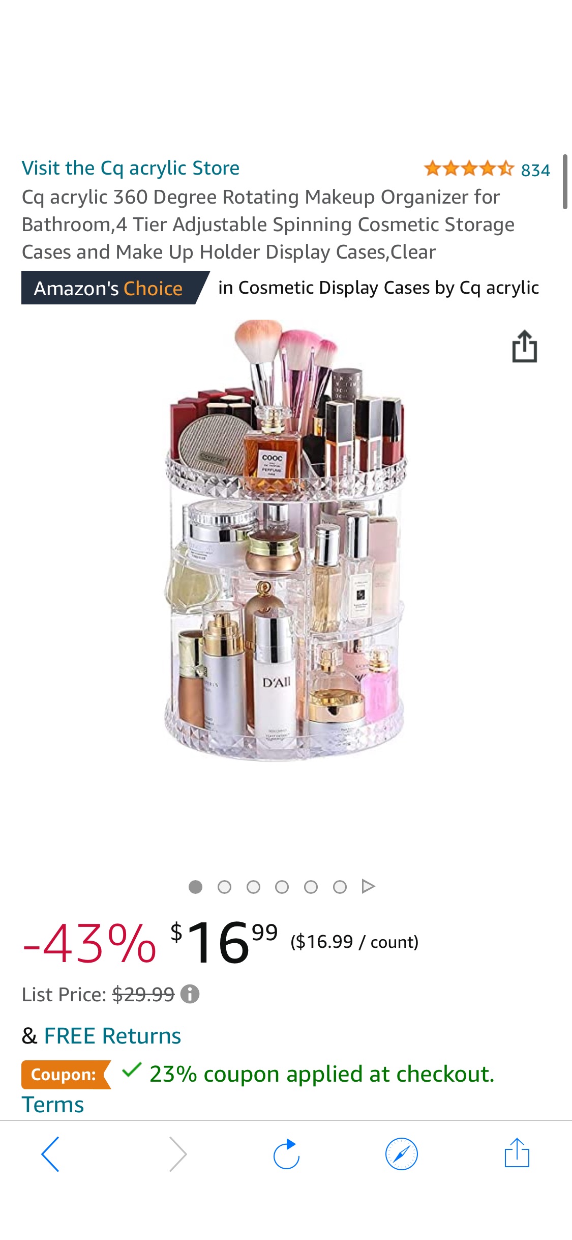 Amazon.com: Cq acrylic 360 Degree Rotating Makeup Organizer for Bathroom,4 Tier Adjustable Spinning Cosmetic Storage Cases and Make Up Holder Display Cases,Clear :护肤品收纳架