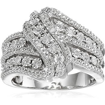 Amazon Collection Sterling Silver Diamond 3 Row Twist Fashion Band Ring