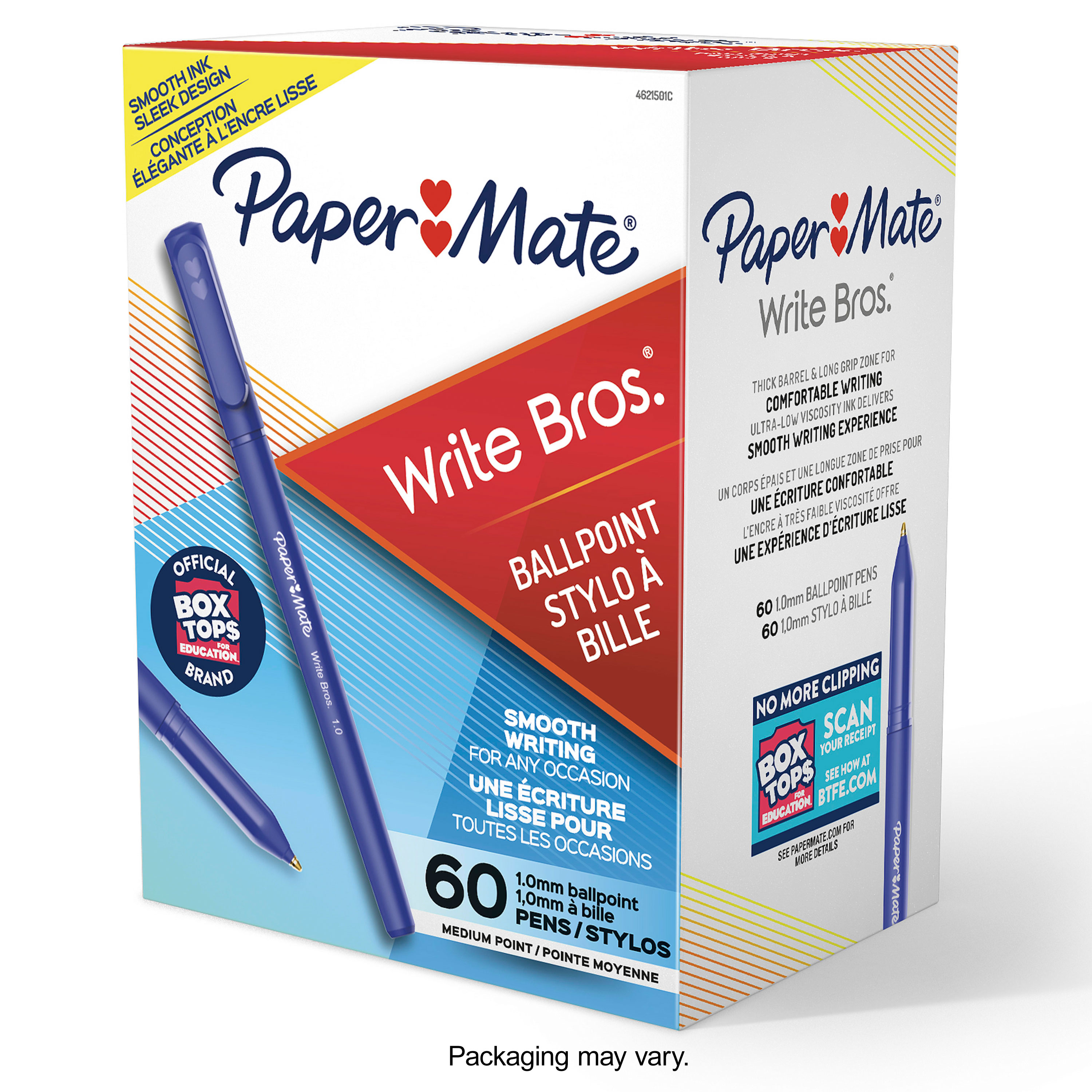 Paper Mate 圆珠笔，Write Bros. 蓝色墨水笔，中号笔，60 支