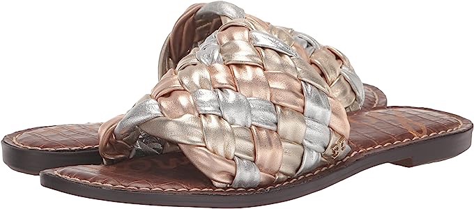 Amazon.com | Sam Edelman Women's Griffin Flat Sandal, Gold Leaf/Soft Silver/Rose Gold, 6.5 | Flats