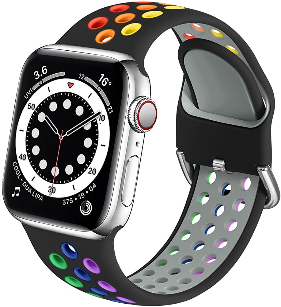 Amazon.com: 表带Muranne Compatible with Apple Watch Band 44mm 42mm iWatch SE & Series 6 & Series 5 4 3 2 1 for Women Men, Black/Rainbow, M/L: Clothing