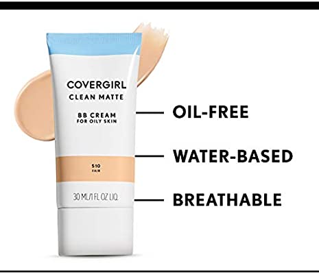 COVERGIRL Clean 磨砂质地bb霜 For Oily Skin, Light/Medium 530, (Packaging May Vary) Water-Based Oil-Free Matte Finish BB Cream, 1 Fl Oz (1 Count）