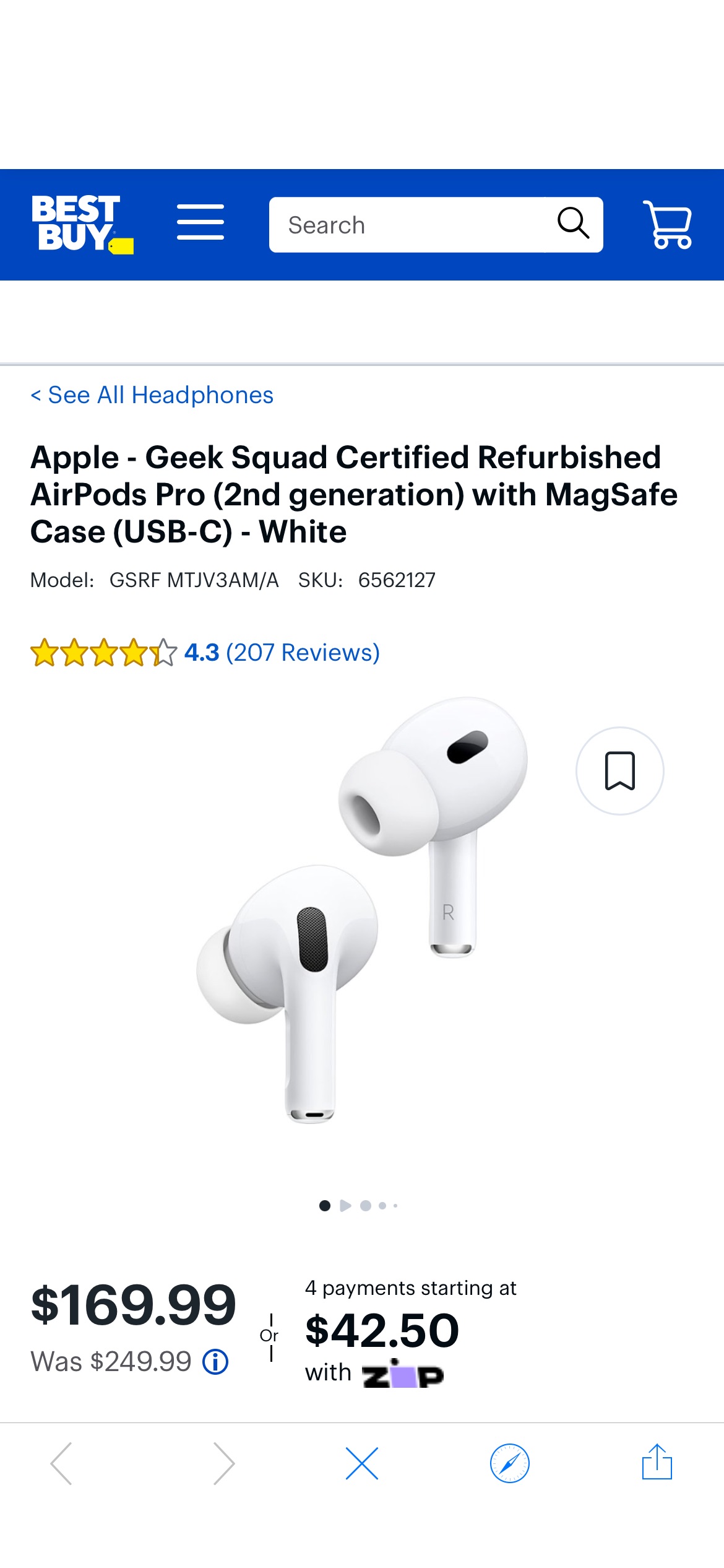 Apple Geek Squad Certified Refurbished AirPods Pro (2nd generation) with MagSafe Case (USB‑C) White GSRF MTJV3AM/A - Best Buy