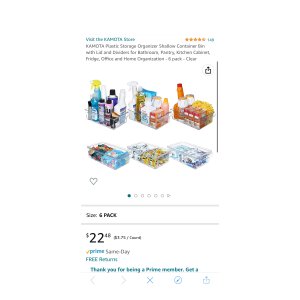 $13.49 Amazon.com: KAMOTA Plastic Storage Organizer Shallow Container Bin with Lid and Dividers for Bathroom, Pantry, Kitchen Cabinet, Fridge