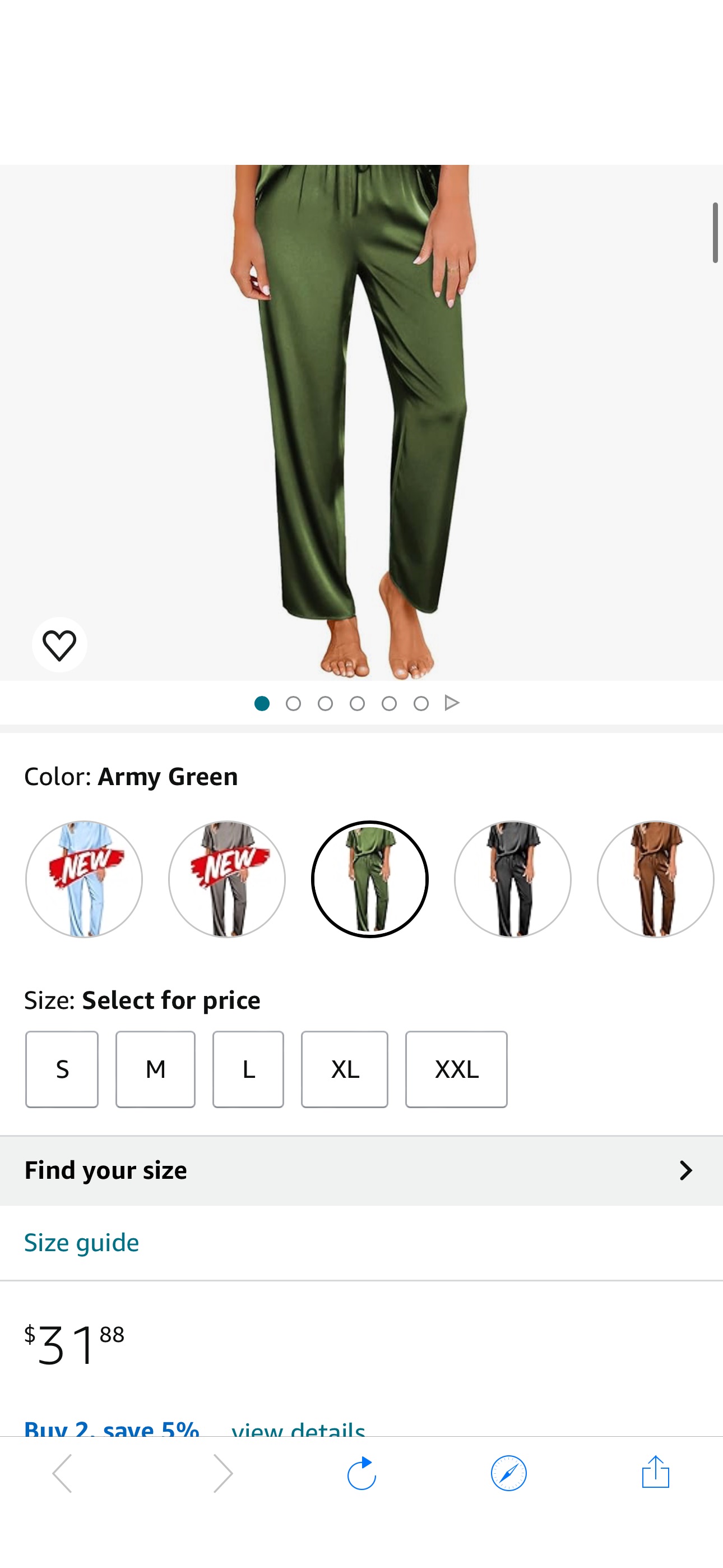 Ekouaer Silk Pajama Set Womens Satin Short Sleeve V Neck Shirt with Long Pant Lounge Set Army Green at Amazon Women’s Clothing store $12.xx Satin Pajama Set
Use code 34V4YX9Z