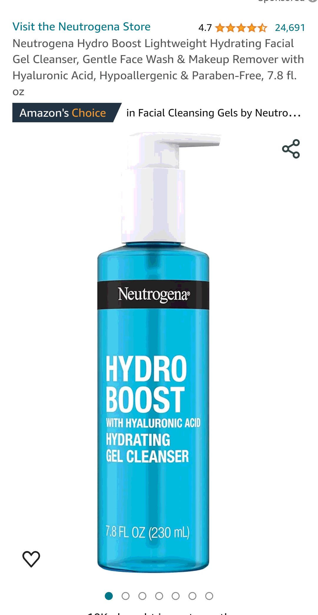 Neutrogena Hydro Boost Lightweight Hydrating Facial Gel Cleanser, Gentle Face Wash & Makeup Remover with Hyaluronic Acid, Hypoallergenic & Paraben-Free, 7.8 fl. oz : Beauty & Personal Care