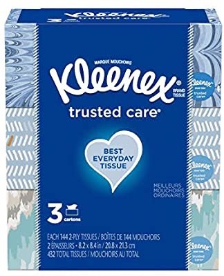 Trusted Care Everyday Facial Tissues, 3 Rectangular Boxes, 144 Tissues per Box