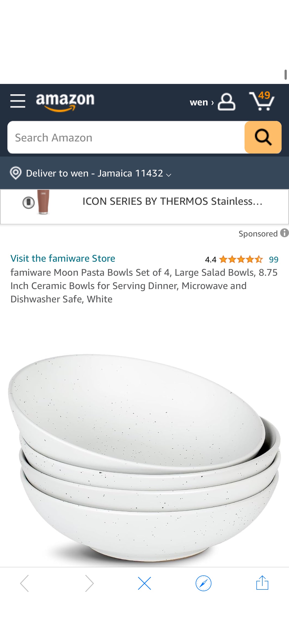 Amazon.com: famiware Moon Pasta Bowls Set of 4, Large Salad Bowls, 8.75 Inch Ceramic Bowls for Serving Dinner, Microwave and Dishwasher Safe, White : Home & Kitchen