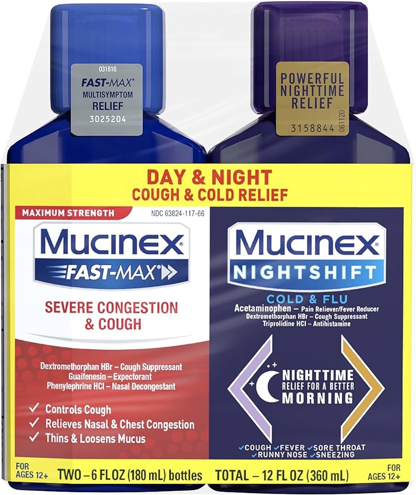Amazon.com: Mucinex Fast-Max & NightShift Combo Pack - Max Strength Cough & Cold Medicines For Mucus Relief, Chest Congestion, Nasal Congestion, Sinus Congestion, Sinus Pressure, Cough Symptom Relief 