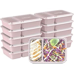 Bentgo Prep 2-Compartment Meal-Prep Containers with Custom-Fit Lids - Microwaveable, Durable, Reusable, BPA-Free, Freezer and Dishwasher Safe Food Storage Containers - 10 Trays & 10 Lids 飯盒