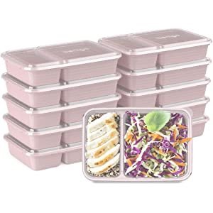 $11.99 Bentgo Prep 2-Compartment Meal-Prep Containers with Custom-Fit Lids - Microwaveable, Durable, Reusable, BPA-Free, Freezer and Dishwasher Safe Food Storage Containers - 10 Trays & 10 Lids 飯盒