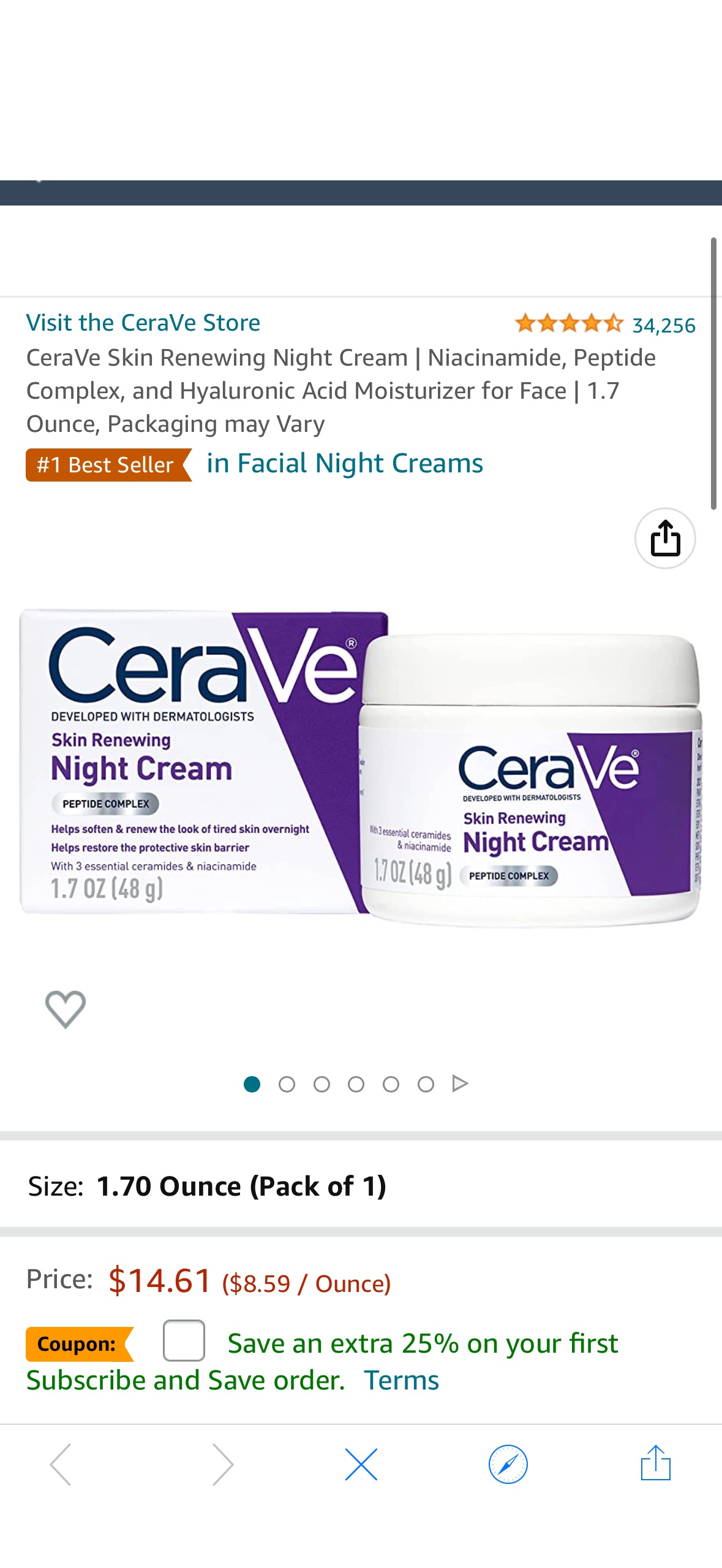 Amazon.com: CeraVe Skin Renewing Night Cream | Niacinamide, Peptide Complex, and Hyaluronic Acid Moisturizer for Face | 1.7 Ounce, Packaging may Vary : Beauty & Personal Care