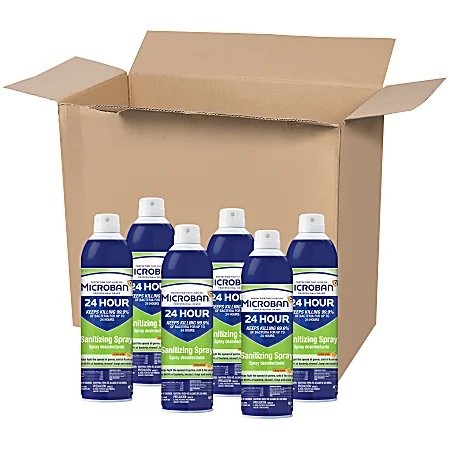 Microban 24-Hour Disinfectant Sanitizing Spray, Citrus Scent, 15 Oz, Pack Of 6 Cans