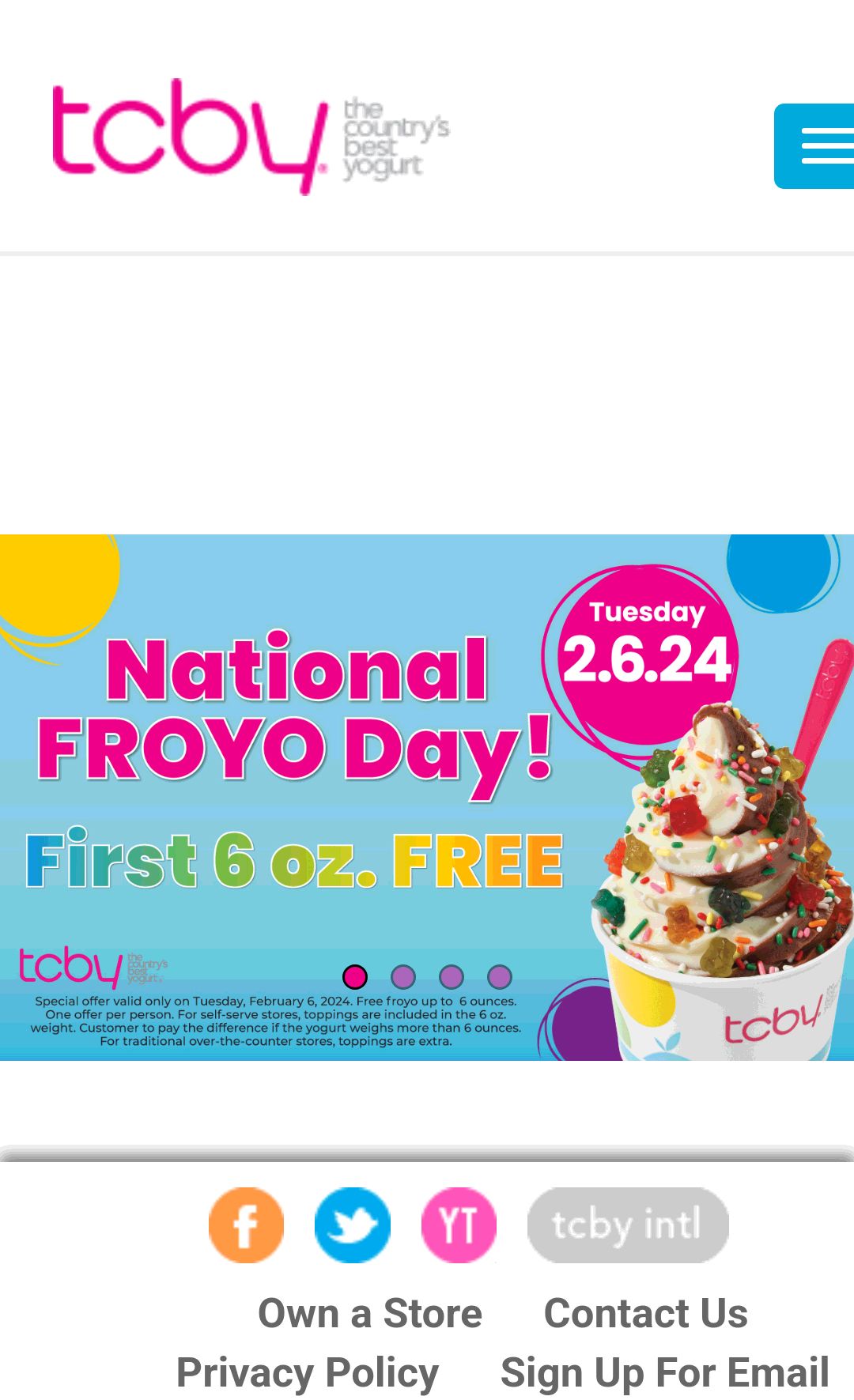 预告：2024 年 2 月 6 日，您可在 TCBY 免费获得6 盎司Frozen Yogurt。