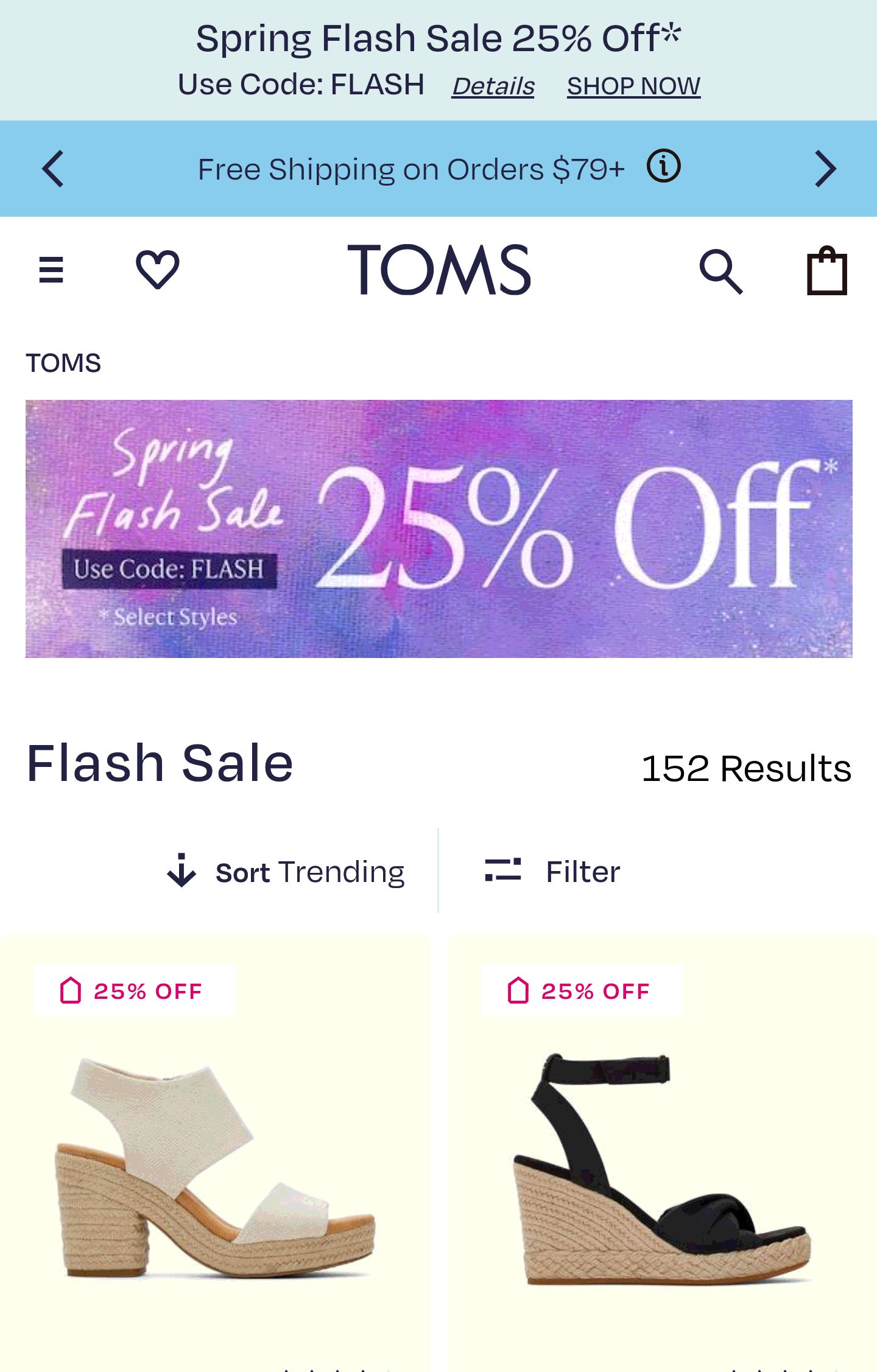 Flash Sale Select Styles 25% Off | TOMS