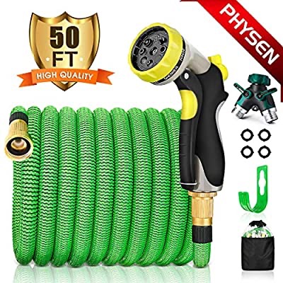 Amazon.com : PHYSEN Garden Hose 50Ft Expandable Water Hose-Superior Triple Layer Latex Core&Latest Improved Fabric Protection&Durable Brass Connectors with 8 Way Hose Nozzles/2 Way Hose Splitter 水管