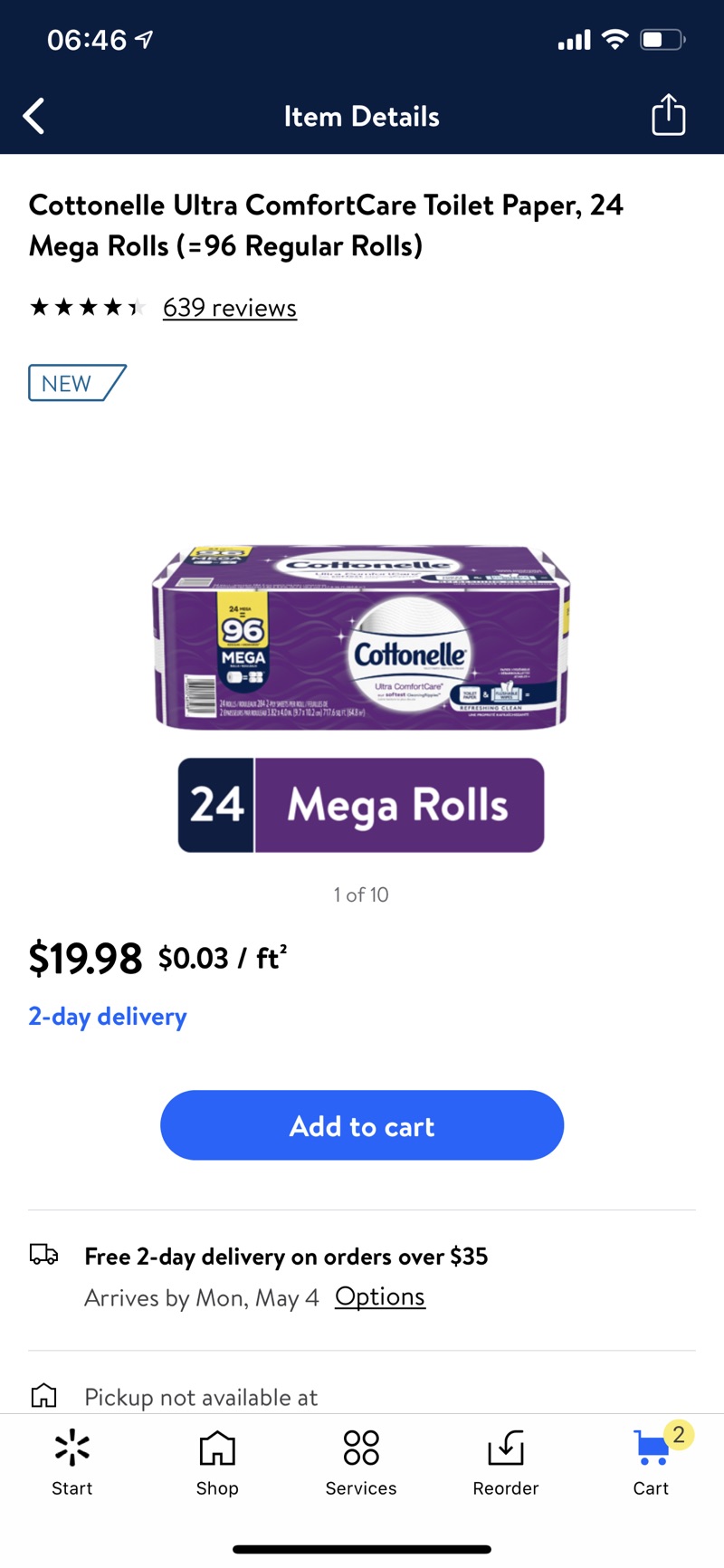 Cottonelle Ultra ComfortCare Toilet Paper, 24 Mega Rolls (=96 Regular Rolls) -厕纸补货