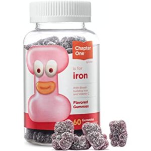 Chapter One Iron Gummies, Iron Gummy Vitamins with Vitamin C for Kids and Adults, Certified Kosher, 60 Flavored Gummies