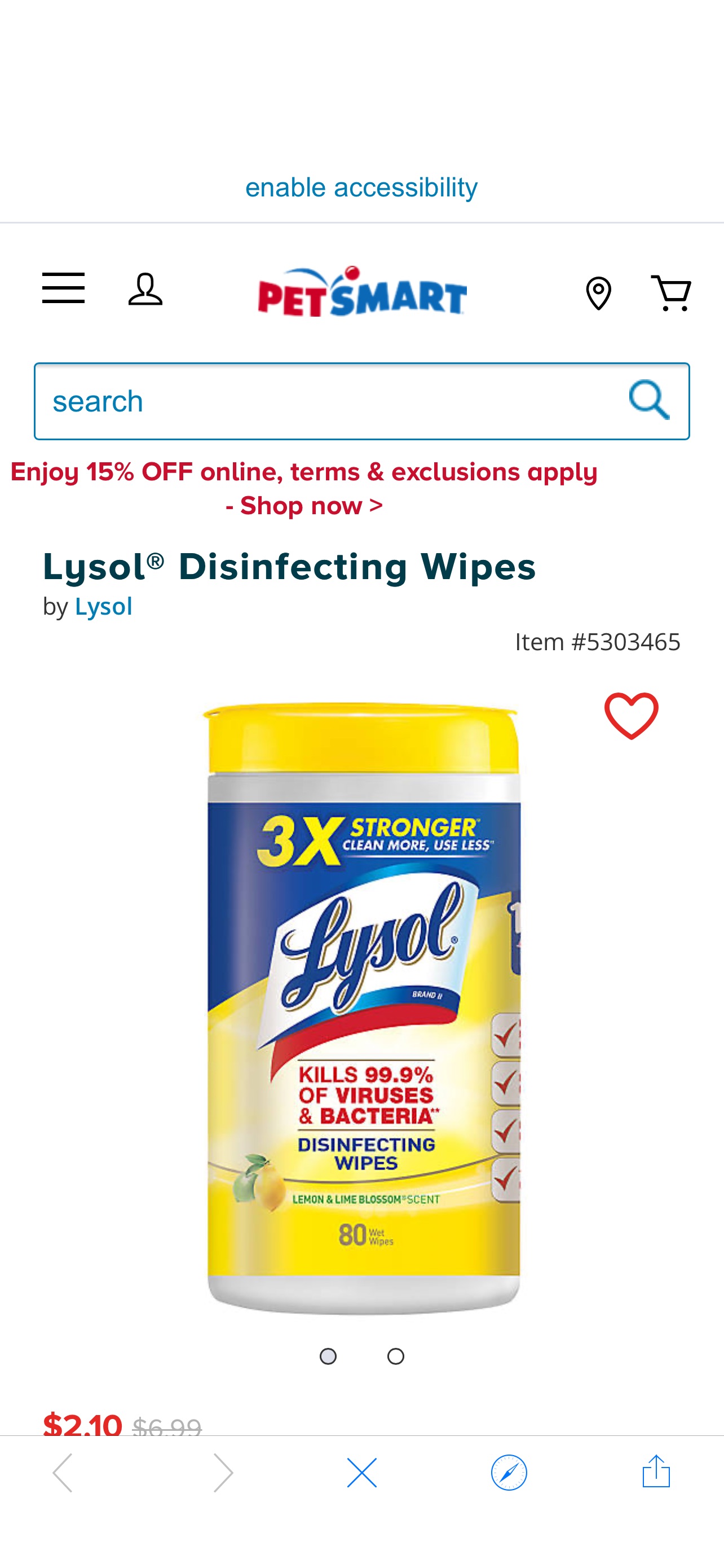 Lysol® Disinfecting Wipes 80片