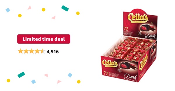 Limited-time deal: Cella's Dark Chocolate Covered Cherries – Premium Cherry Cordial Candies – Individually Wrapped with Display Box (72-Count Box - 2.25 Pounds)