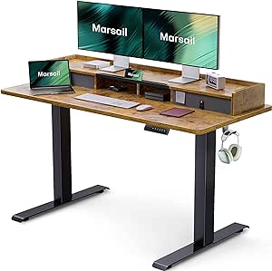 Amazon.com: Marsail Electric Standing Desk with Dual Drawers, 48 x 24 Inches Height Adjustable Desk with Storage Shelf, Sit Stand Desk with 4 Memory Preset, 2 Hooks 