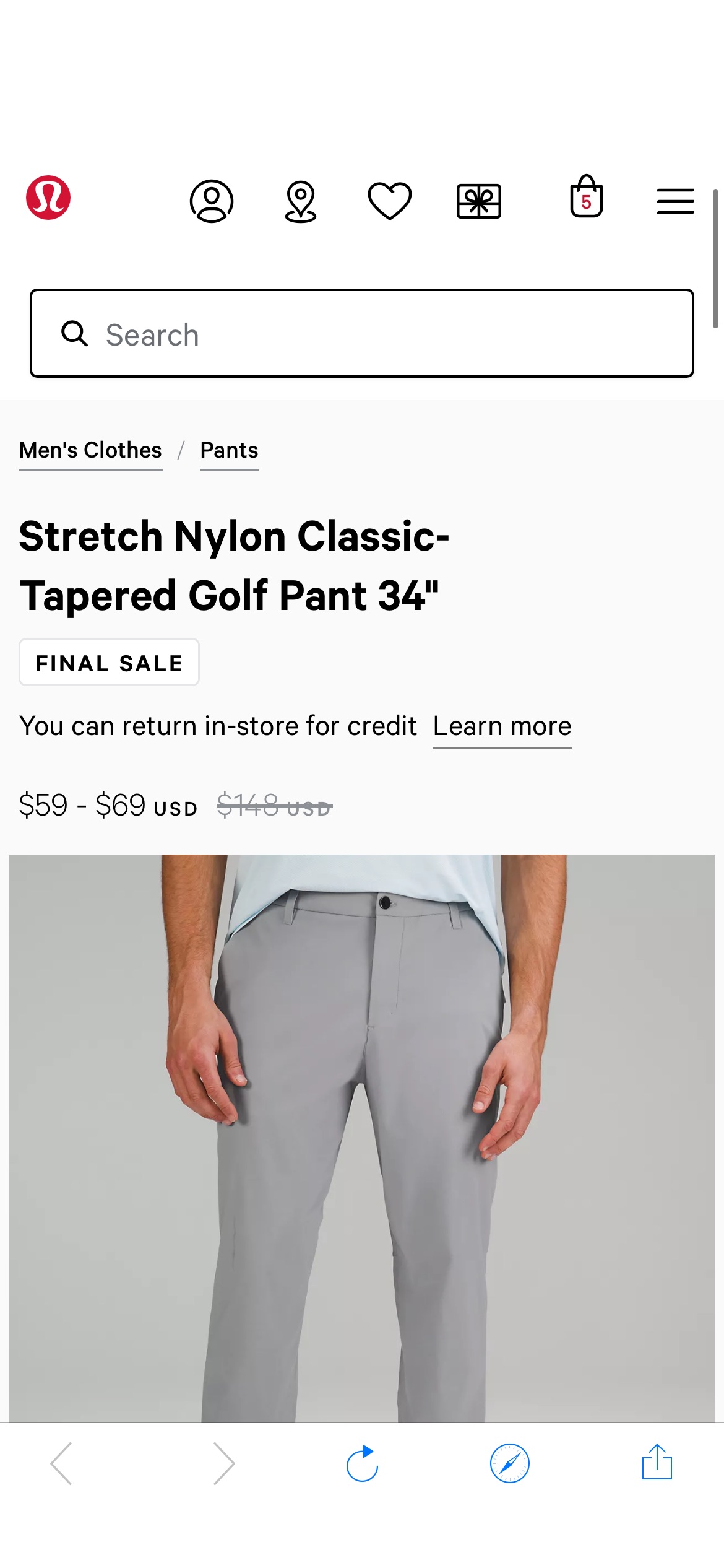 Stretch Nylon Classic-Tapered Golf Pant 34" | Men's Trousers | lululemon