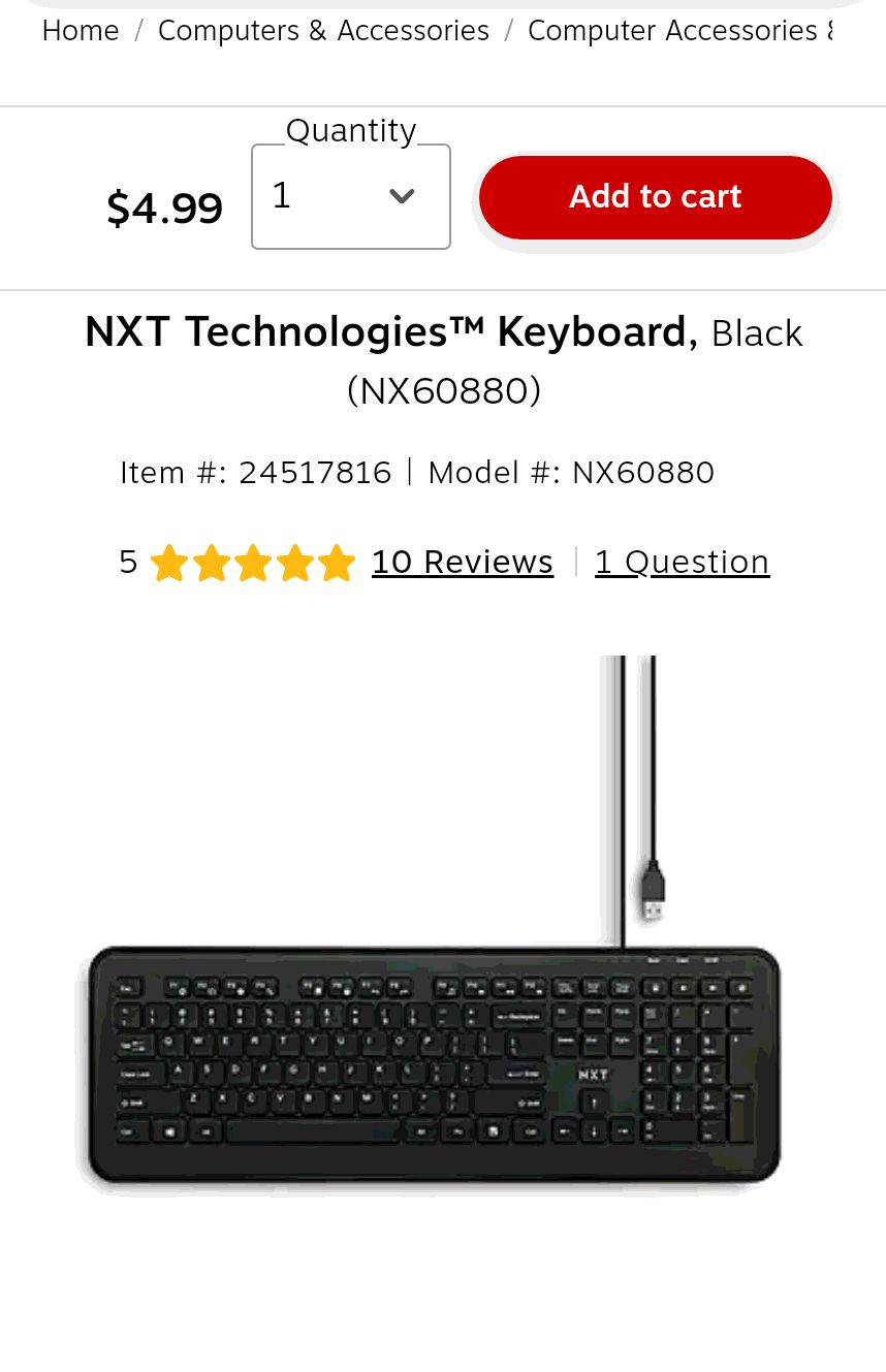 NXT Technologies™ Keyboard, Black (NX60880) | Staples