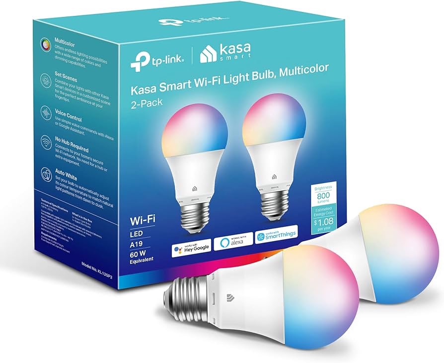 Kasa Smart Light Bulbs, Full Color Changing Dimmable Smart WiFi Bulbs Compatible with Alexa and Google Home, A19, 60 W 800 Lumens,2.4Ghz only, No Hub Required, 2-Pack (KL125P2), Multicolor - Amazon.co