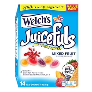 Amazon.com: Welch&#39;s Juicefuls Juicy Fruit Snacks, Mixed Fruit, Fruit Gushers, Perfect Easter Basket Stuffers, Bulk Pack, Gluten Free, Individual Single Serve Bags, 1 oz (Pack of 14)